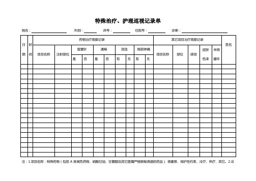 特殊治疗、护理巡视记录单