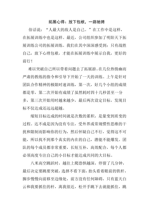 拓展心得体会——拓展心得：放下包袱,一路驰骋