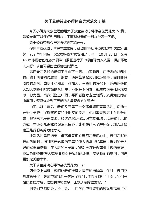 关于公益劳动心得体会优秀范文5篇