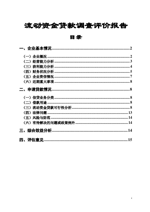 流动资金贷款调查评价报告格式