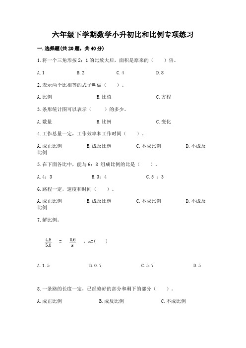 六年级下学期数学小升初比和比例专项练习含答案(夺分金卷)