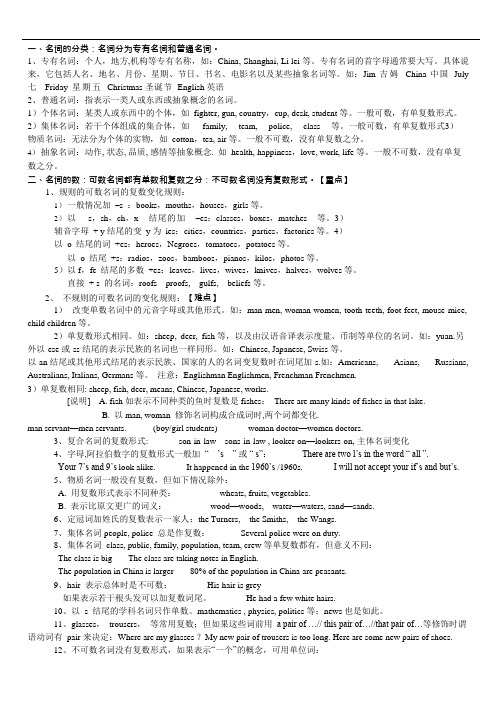 (完整版)初中语法讲解名词及练名词习题(含答案)