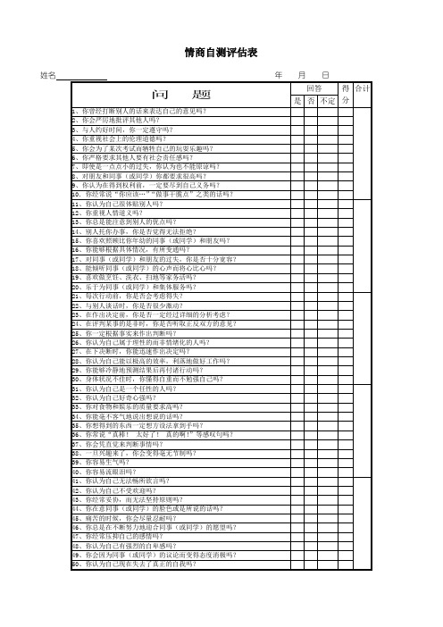 情商自测评估表