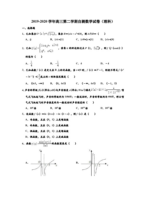 2019-2020学年人教A版安徽省六安一中高三第二学期第一次自测(理科)数学试卷 含解析