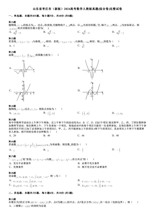 山东省枣庄市(新版)2024高考数学人教版真题(综合卷)完整试卷