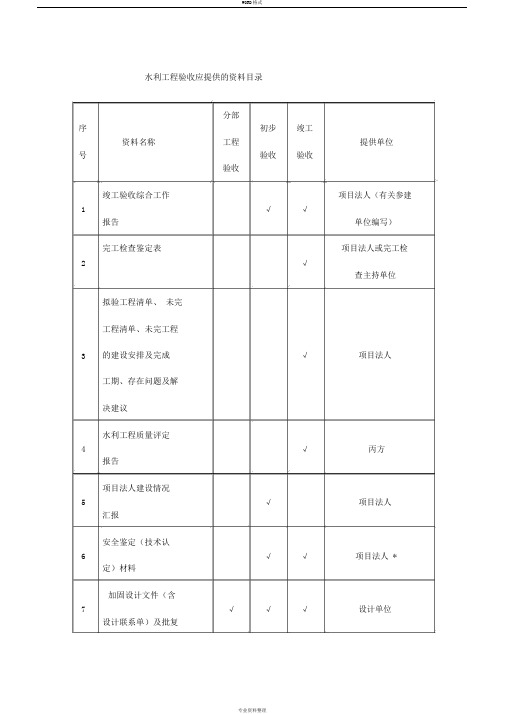 水利工程竣工验收资料目录