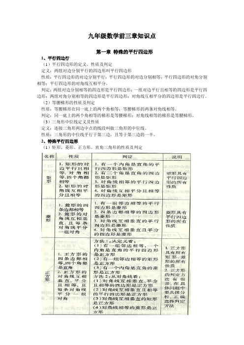 九年级数学前三章知识点