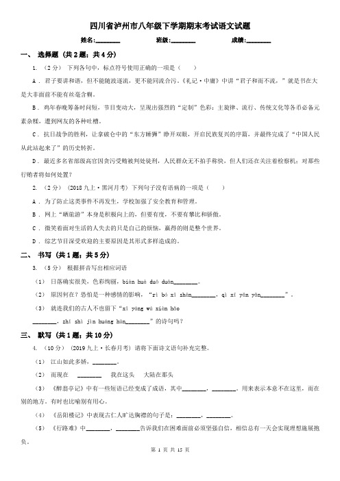 四川省泸州市八年级下学期期末考试语文试题