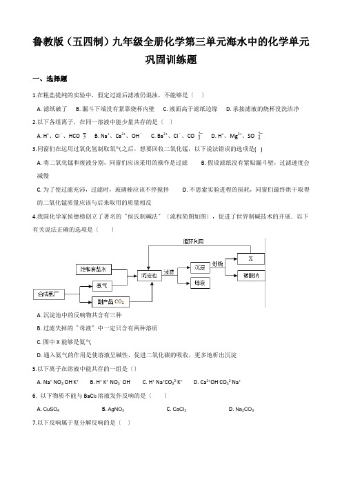 鲁教版(五四制)九年级全册化学第三单元海水中的化学单元巩固训练题