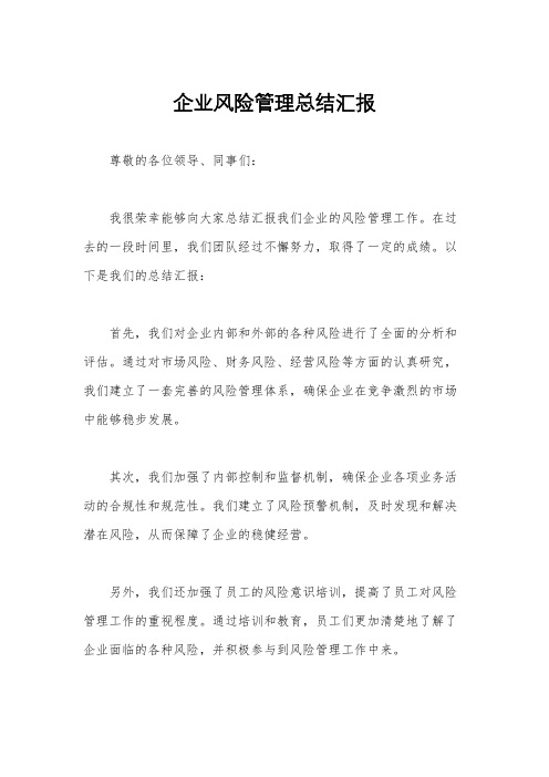 企业风险管理总结汇报