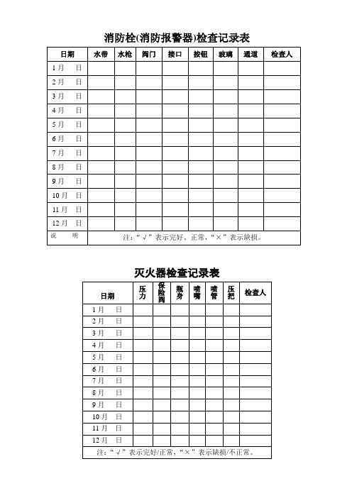 消防栓检查记录表,灭火器检查记录表