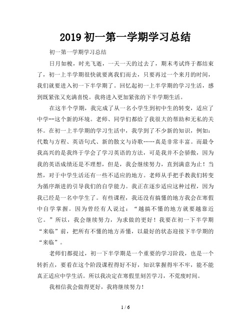 2019初一第一学期学习总结