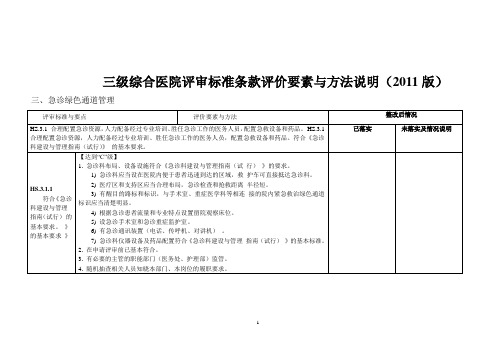 三级综合医院评审标准条款评价要素与方法说明(急诊绿色通道管理)