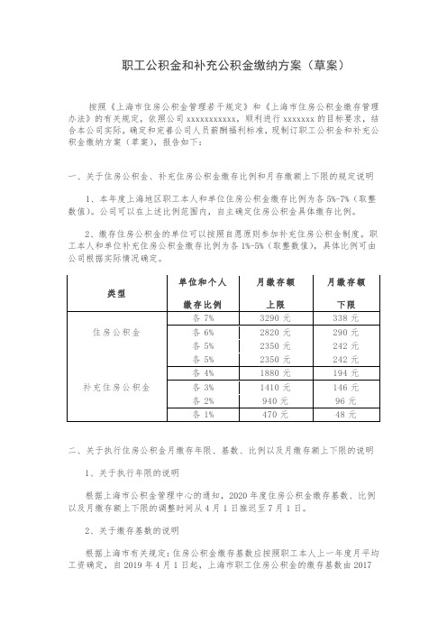 上海公积金、补充公积金方案(2020)