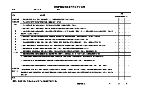 护理质控——优质护理服务质量内容及评分标准