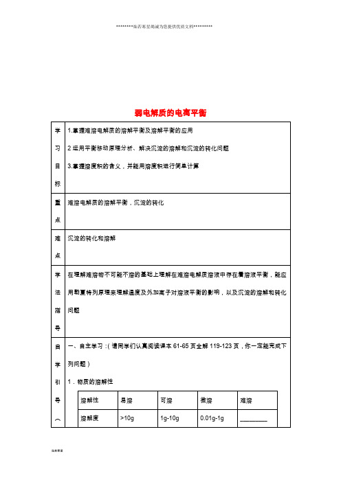 高中化学 第三章 水溶液中的离子平衡 3.1 弱电解质的电离平衡导学案4