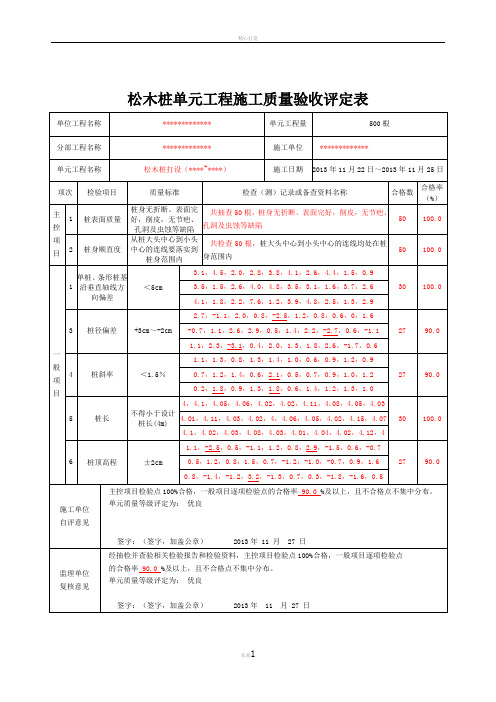 最新水利松木桩单元工程施工质量验收评定表(已填)