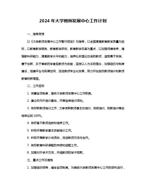 2024年大学教师发展中心工作计划