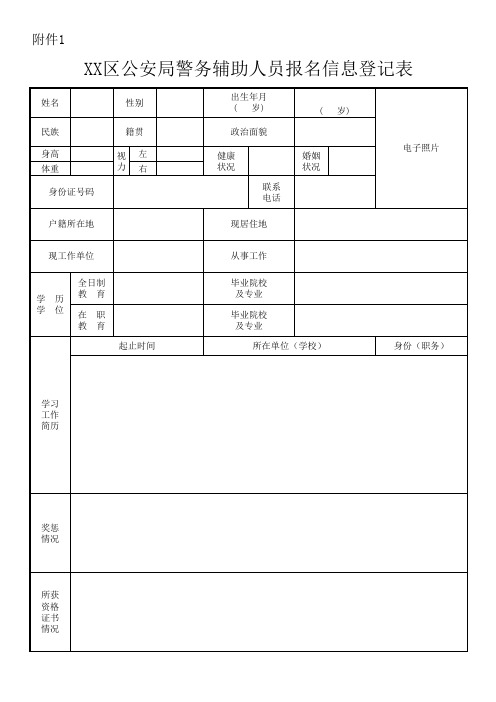 公安局警务辅助人员报名信息登记表