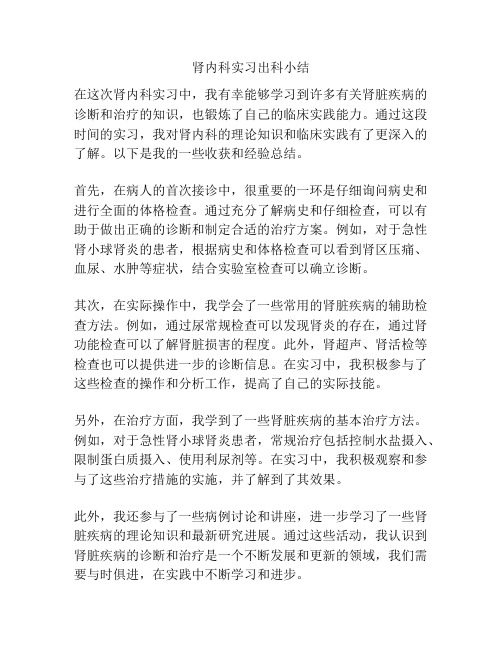 肾内科实习出科小结