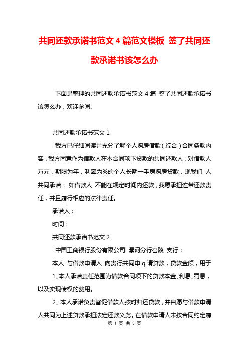 共同还款承诺书范文4篇范文模板 签了共同还款承诺书该怎么办