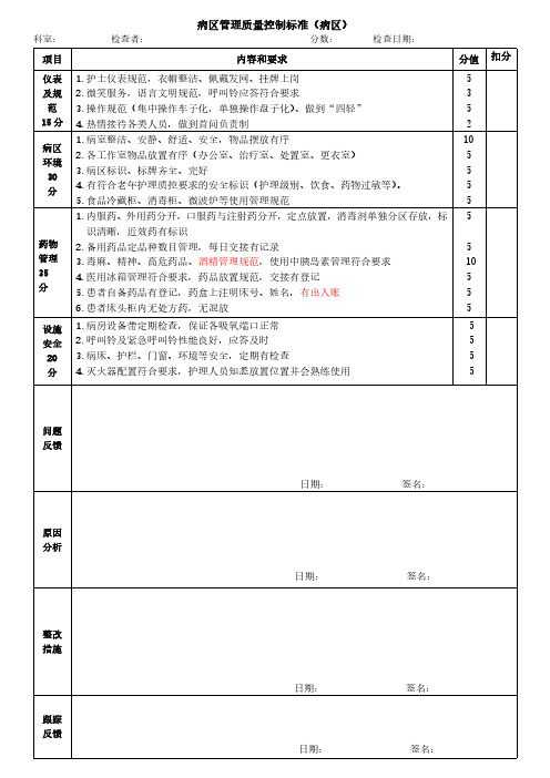 住院病房护理质量标准