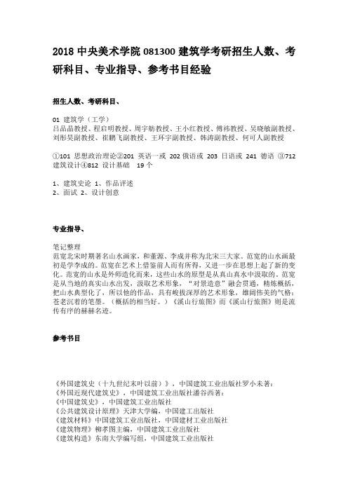 2018中央美术学院081300建筑学考研招生人数、考研科目、专业指导、参考书目经验