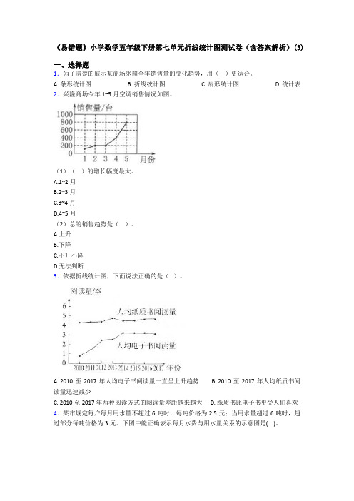 《易错题》小学数学五年级下册第七单元折线统计图测试卷(含答案解析)(3)