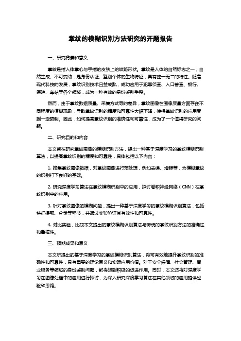 掌纹的模糊识别方法研究的开题报告