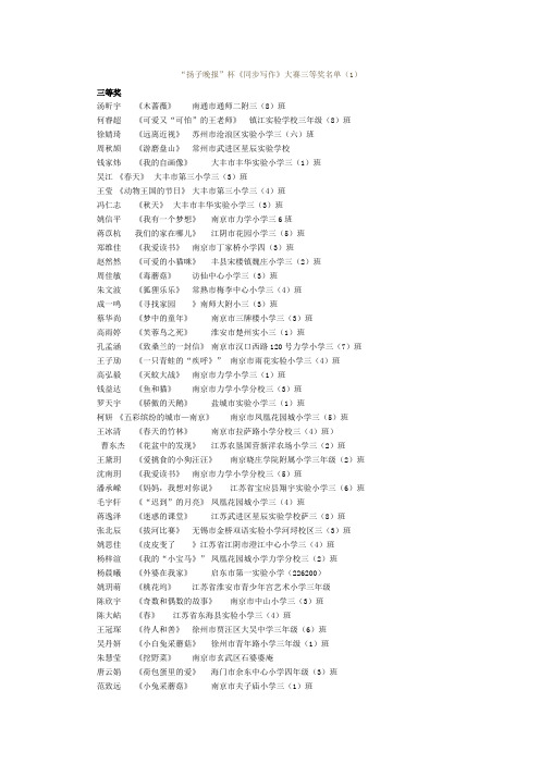 扬子晚报杯同步作文大赛三等奖