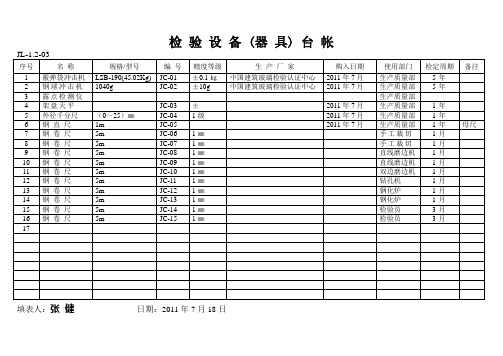 检验设备(器具)台帐