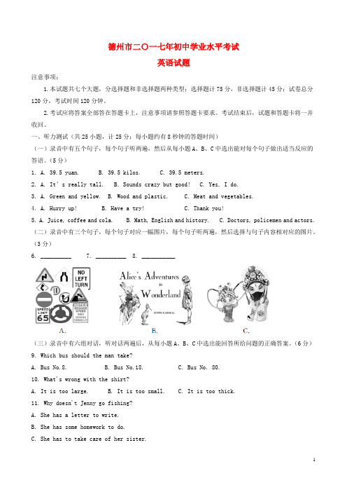 山东省德州市2017年中考英语真题试题(含解析)