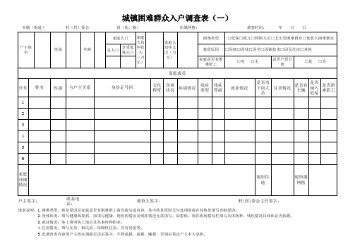 城镇困难群众入户调查表(一)