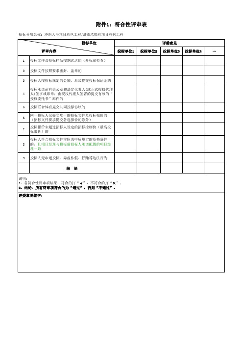 工程评标表格(合理低价法)