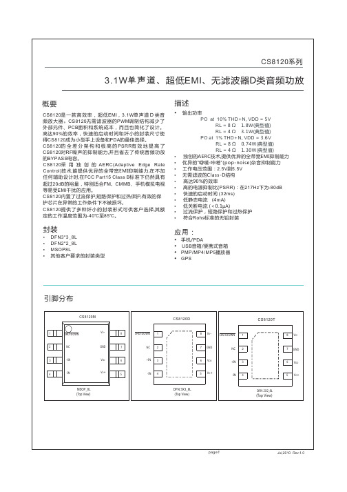 CS8120   8120  2.7W单志道无滤器D类高频功率放大器