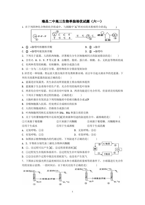 瑞昌二中高三生物单独培优试题(六一)