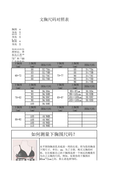 文胸尺码表