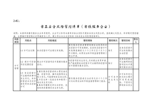 餐饮企业风险防控清单