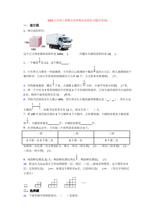 2024六年级上册数学试卷期末试卷练习题(含答案)