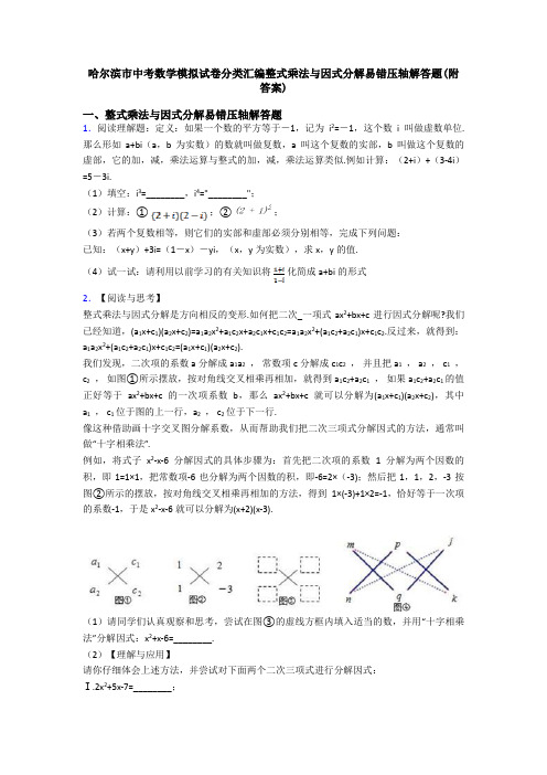 哈尔滨市中考数学模拟试卷分类汇编整式乘法与因式分解易错压轴解答题(附答案)