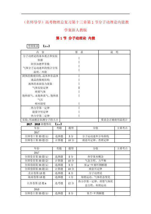 (名师导学)高考物理总复习第十三章第1节分子动理论内能教学案新人教版