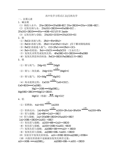 高中化学方程式汇总(无机化学)