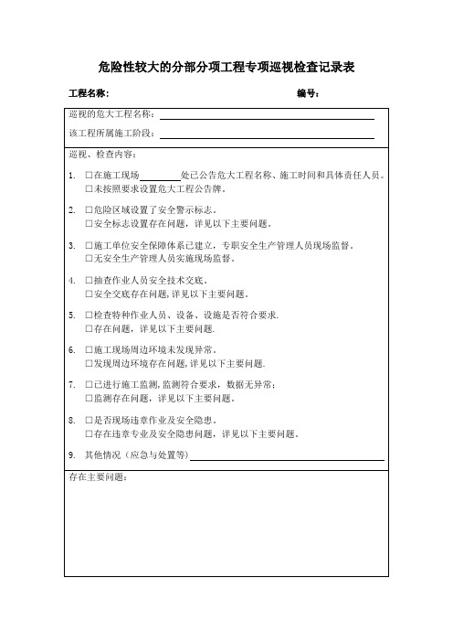 危险性较大的分部分项工程专项巡视检查记录表【范本模板】