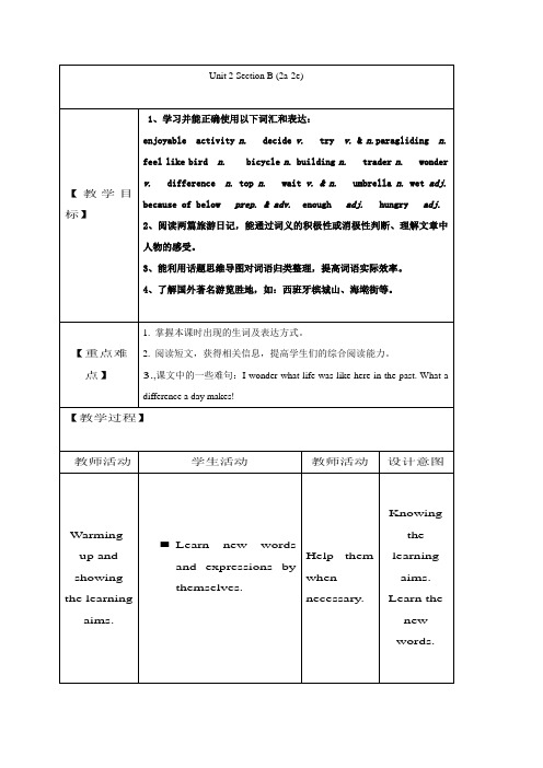 河北省人教版八年级英语上册：Unit 1 Where did you go on vacationSectionB2a2e