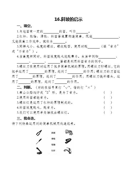 教科版五年级科学下册16-斜坡的启示 练习