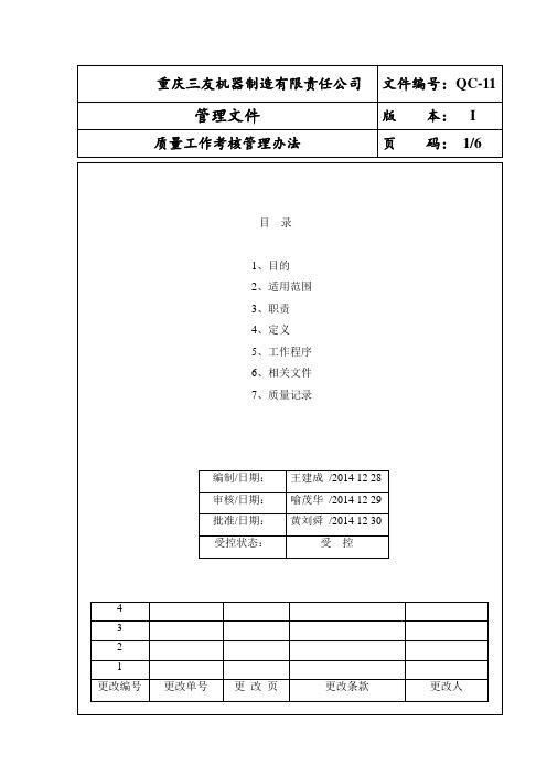 质量工作考核管理办法