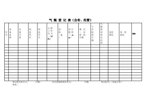 气 瓶 登 记 表