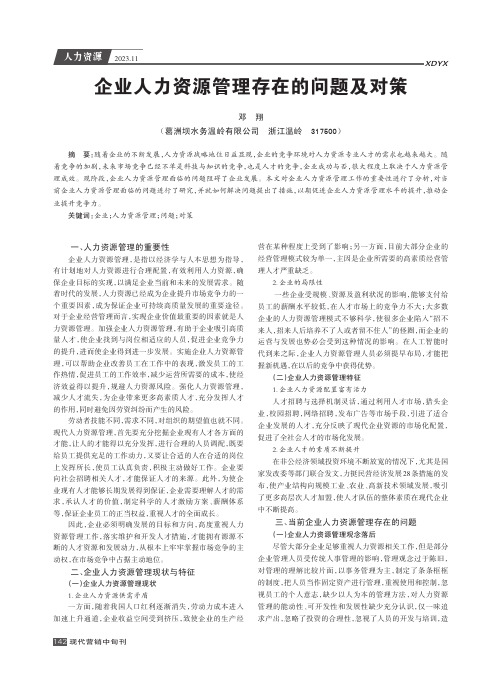 企业人力资源管理存在的问题及对策