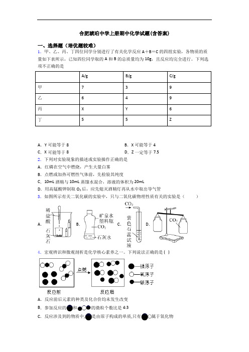 合肥琥珀中学上册期中初三化学试题(含答案)