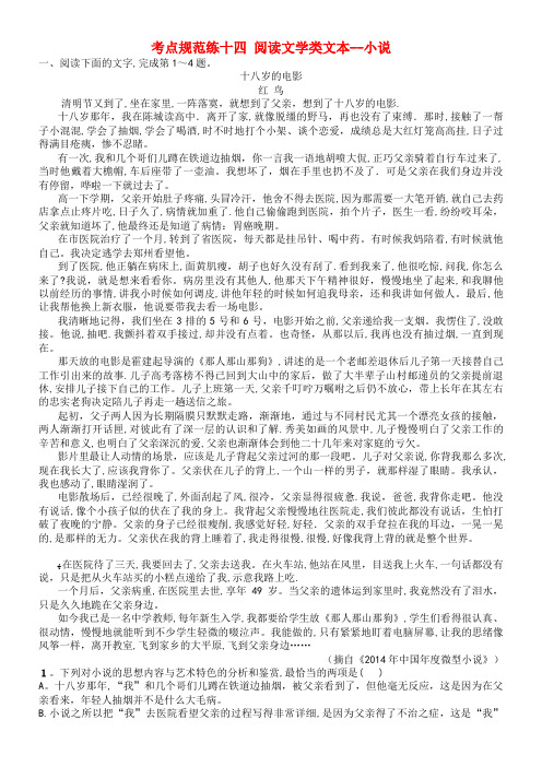 2020届高考语文一轮复习考点规范练十四阅读文学类文本——小说(含解析)(2021-2022学年)